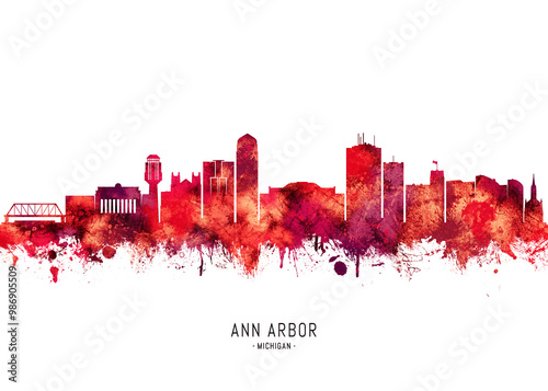 Ann Arbor Michigan Skyline Red