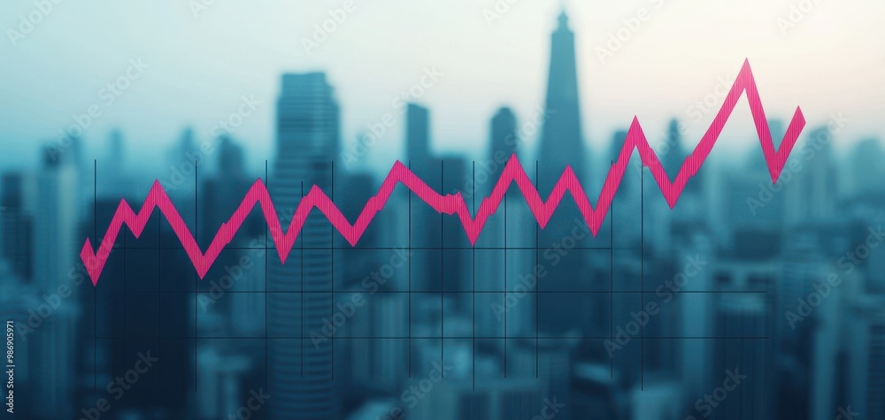 An abstract representation of financial growth with a pink graph against a blurred city skyline, symbolizing urban success. An abstract representation of financial growth with a pink graph against a blurred city skyline, symbolizing urban success.