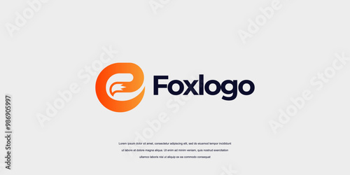 fox animal logo letter E combination