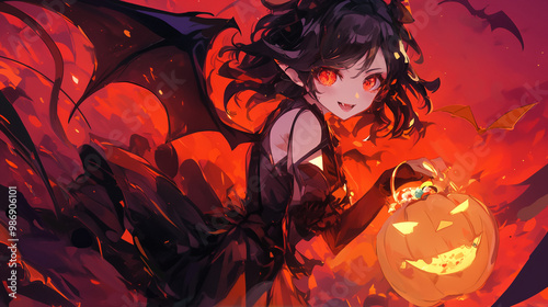 Beautiful woman enjoying cosplay on Halloween.