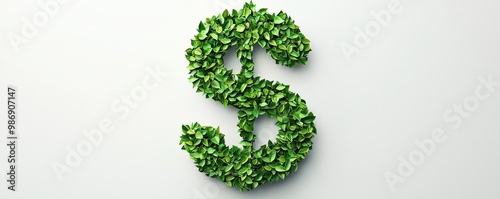 A dollar sign created from green leaves symbolizing eco-friendly finance and sustainability, Eco and sustainable concept. photo