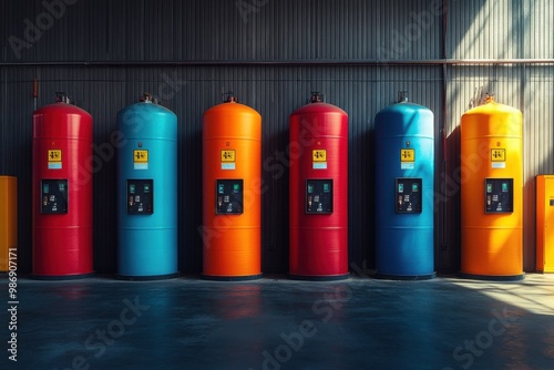 Wallpaper Mural Colorful Industrial Cylinders in a Factory Setting Torontodigital.ca
