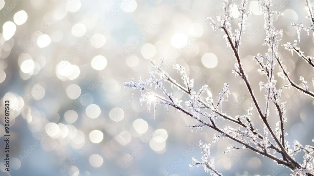 Frosted branches with bokeh background, creating a winter wonderland effect. Frosted branches with bokeh background, creating a winter wonderland effect.