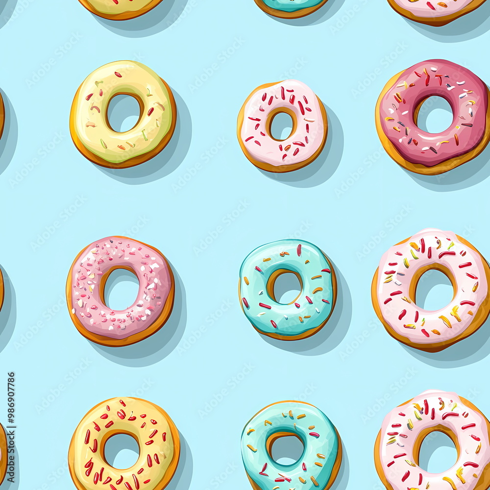 Fototapeta premium Colorful Donut Vector Illustration Seamless