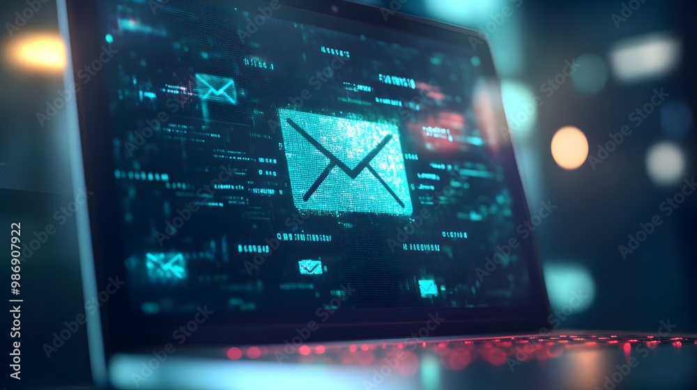 Email attachment warning message on a laptop screen, highlighting cyber security concerns.