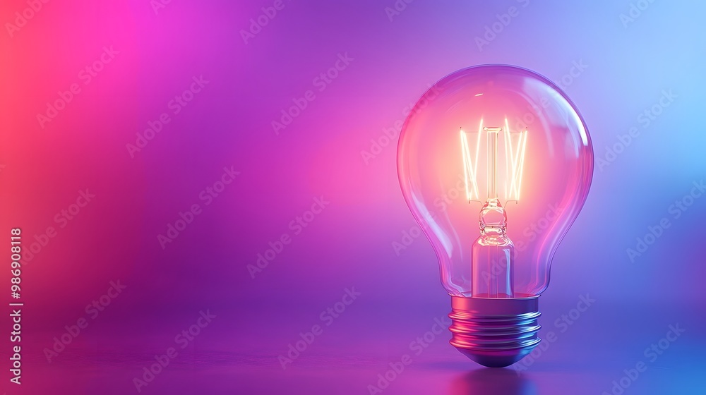 Glowing Lightbulb on Purple and Blue Gradient Background Glowing Lightbulb on Purple and Blue Gradient Background