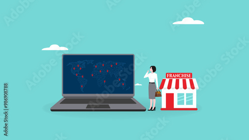 franchise business placement, Choosing a Franchise Location for Best Possible Success, franchise business strategy, businessman plotting franchise location on world map on laptop