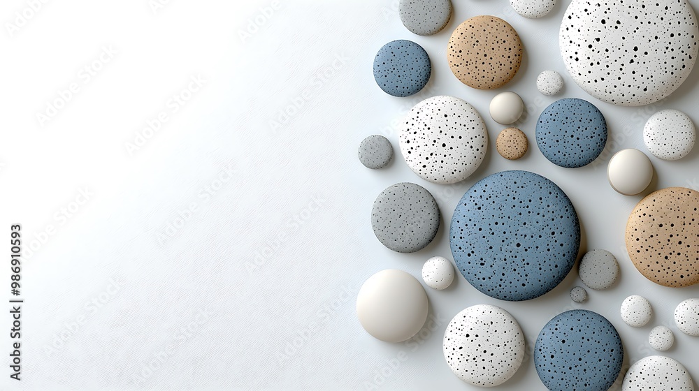 Colorful stones pattern an abstract white background, adding a touch of artistry. Colorful stones pattern an abstract white background, adding a touch of artistry.