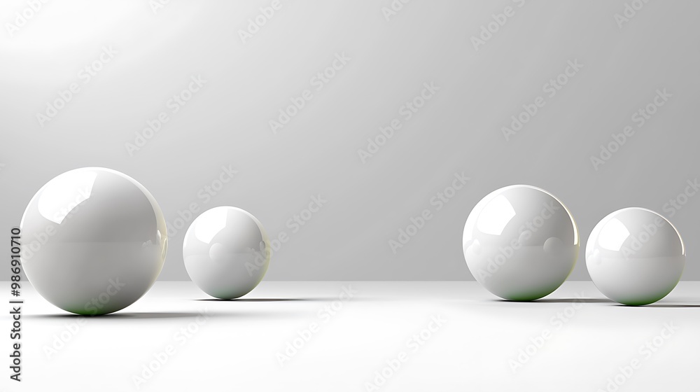 Glossy white spheres float effortlessly in a sleek 3D-rendered design. Glossy white spheres float effortlessly in a sleek 3D-rendered design.