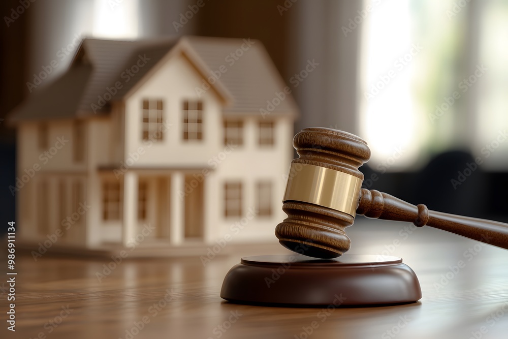 Gavel and House Model on Wooden Table Real Estate Auction Concept Gavel and House Model on Wooden Table Real Estate Auction Concept