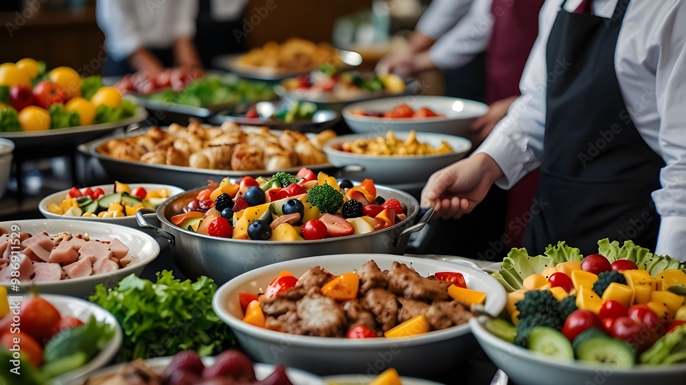 Lavish Buffet Spread with a Wide Variety of Dishes, Representing Culinary Abundance and Celebration Lavish Buffet Spread with a Wide Variety of Dishes, Representing Culinary Abundance and Celebration