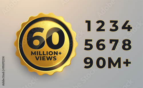 60 million or 60M video views golden label banner