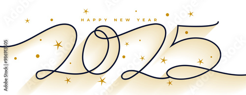 happy new year 2025 wishes banner in line style