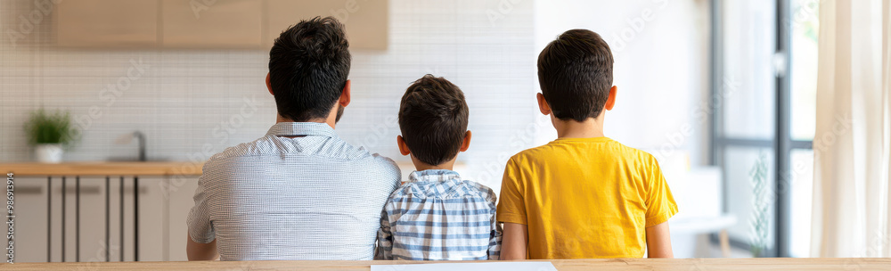 Family bonding moment, parent and children, casual home setting, warm atmosphere. Family bonding moment, parent and children, casual home setting, warm atmosphere.