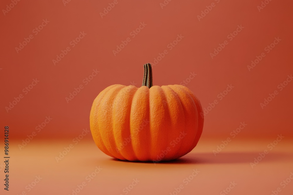 A Single Orange Pumpkin on a Solid Orange Background