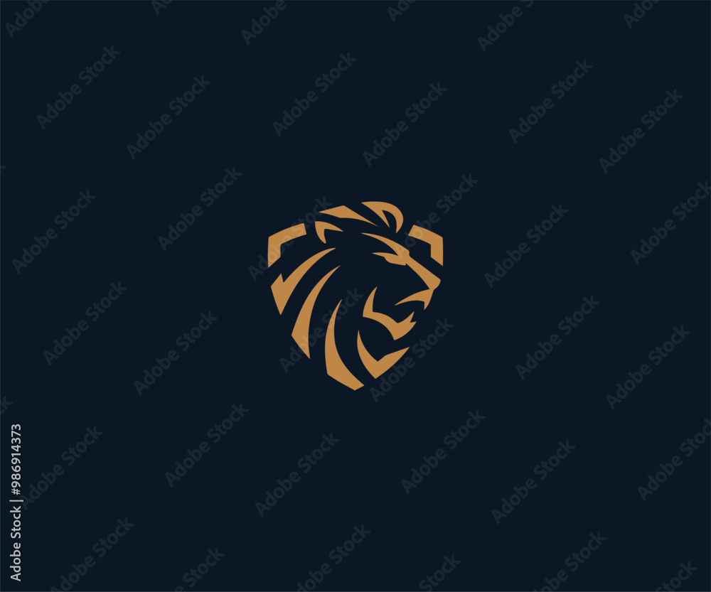 Lion Shield with Angular Shape Logo – Bold and Regal Emblem for Security, Sports, and Luxury Branding
