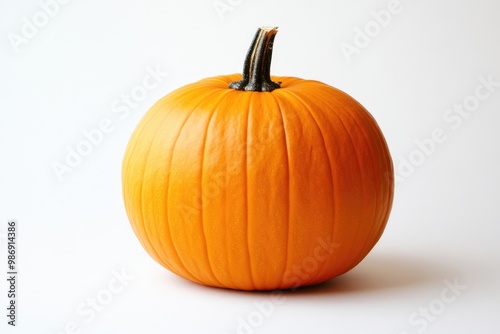 A Single, Ripe Orange Pumpkin Isolated on a White Background