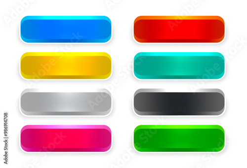 set of colorful web app button icon in rectangle shape