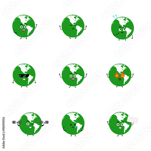 Cute earth character. collection of isolated cartoon illustrations