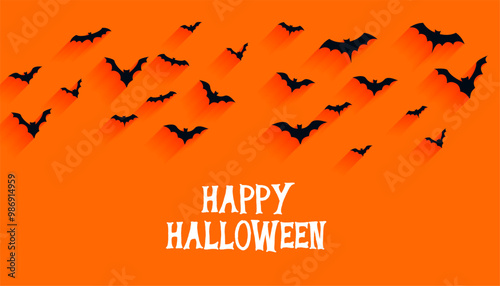 happy halloween holiday orange background with scary bats