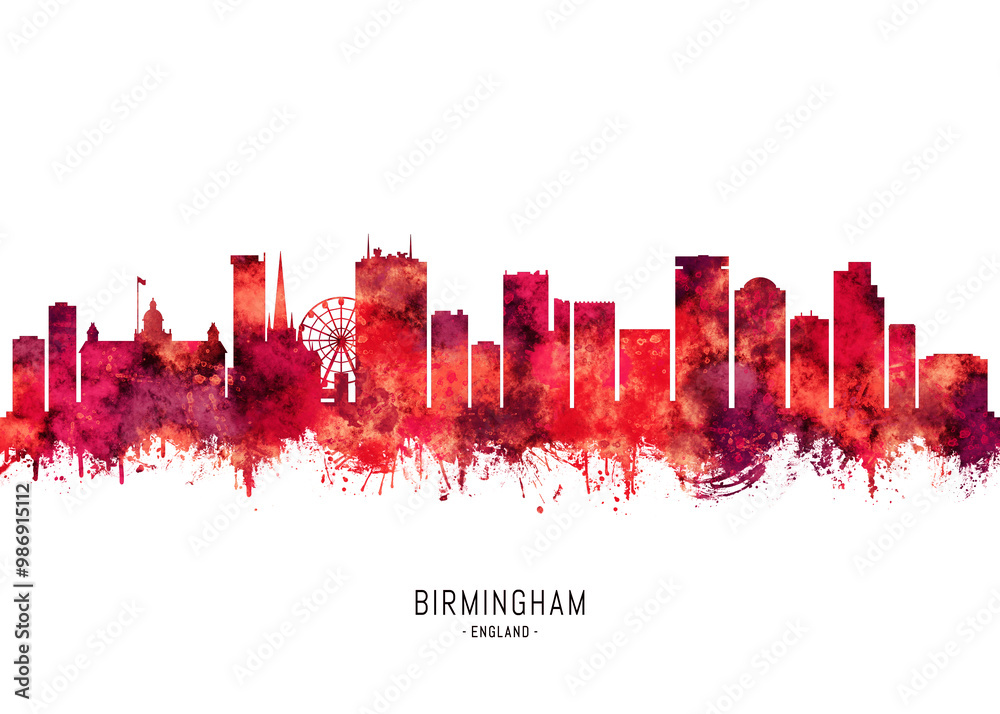 Birmingham England Skyline Red Birmingham England Skyline Red