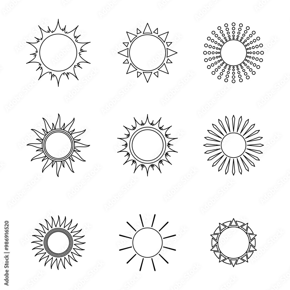 Sun doodle line symbol sign icon collection. outline style. isolated illustration Sun doodle line symbol sign icon collection. outline style. isolated illustration