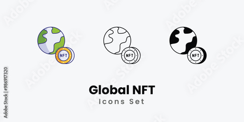 Global NFT Icons thin line and glyph vector icon stock illustration