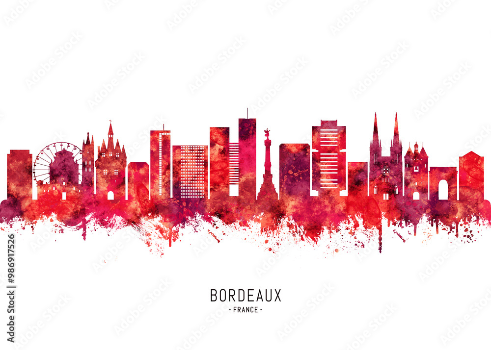 Bordeaux France Skyline Red