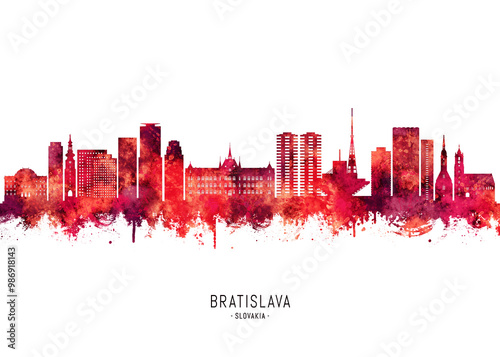 Photography Bratislava Slovakia Skyline Red