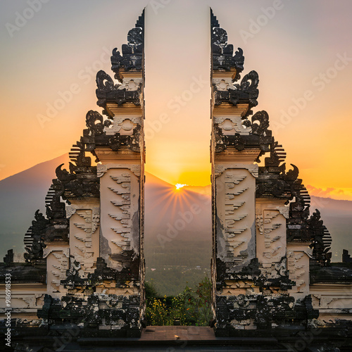 Temple gates at lempuyang luhur temple in bali indonesia photo