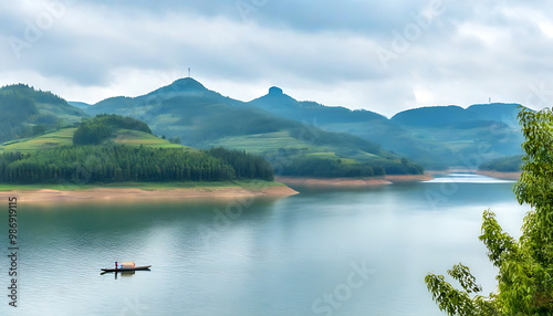 The beauty of Lake Shengzhong and Phoenix Island in southern Sichuan photo