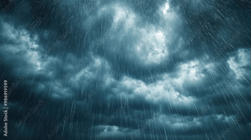 Moody Sky with Dark Thunderclouds and Rain - Concept of Sorrow and Nature's Turbulence