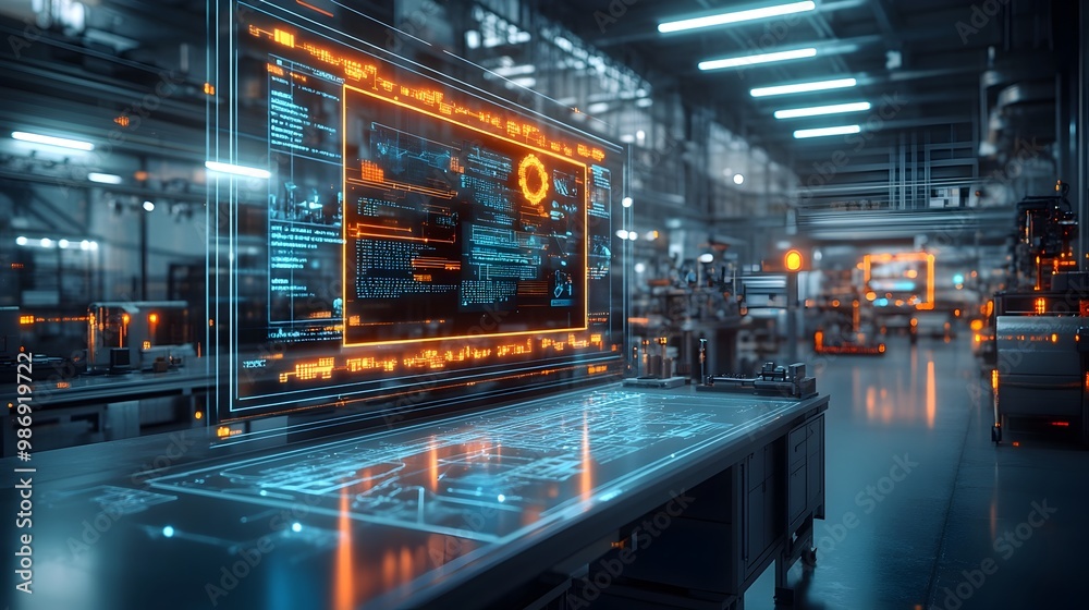 Fototapeta premium Digital Twin Technology in Collaborative Industrial Workshop Environment