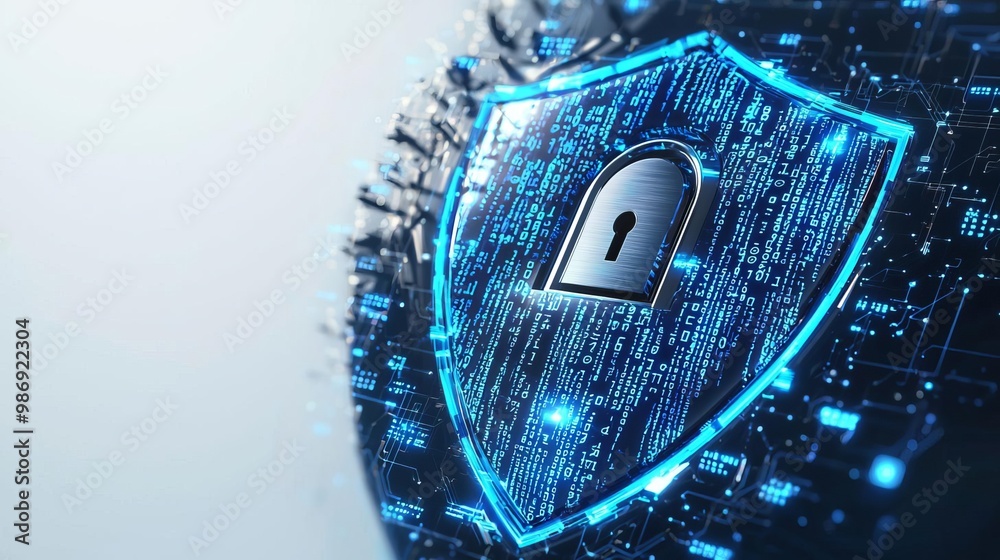 IT support Helpdesk Cybersecurity Cybersecurity shield, digital lock with binary code overlay, futuristic hologram effect, isolated on white background IT support Helpdesk Cybersecurity Cybersecurity shield, digital lock with binary code overlay, futuristic hologram effect, isolated on white background