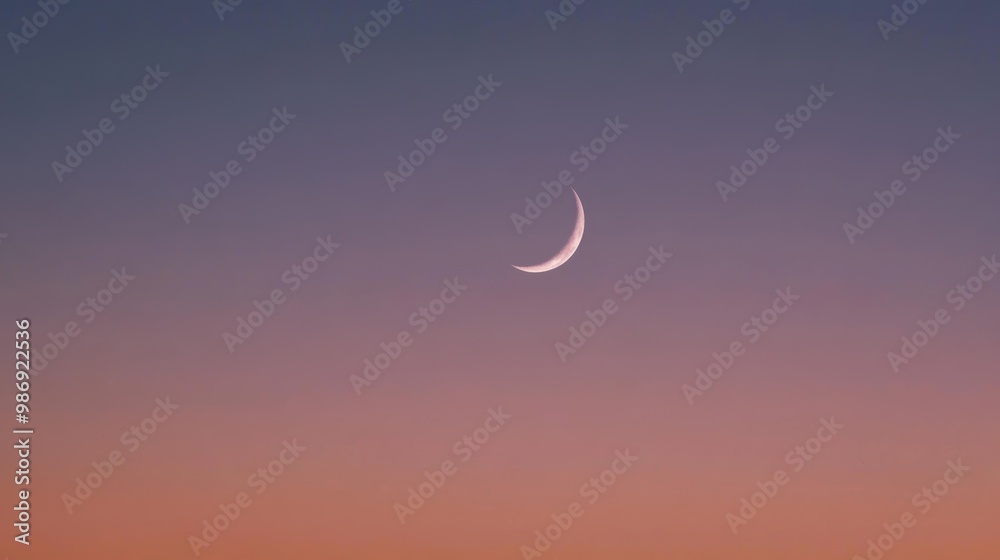 Serene Twilight Sky with Faint Crescent Moon Embodying Delicate Poise Serene Twilight Sky with Faint Crescent Moon Embodying Delicate Poise