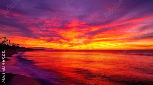 Fiery Sunset Horizon: A Dramatic Sky in Red and Orange Hues