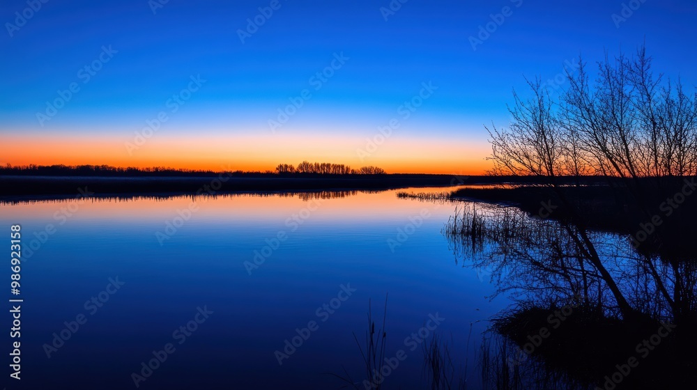 Fototapeta premium Tranquil Dawn: Deep Blue Sky Fading into Daylight Bliss