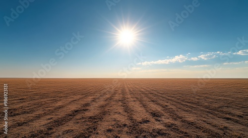 Playful Patterns: Sun's Rays Dancing on Ground under Clear Midday Sky