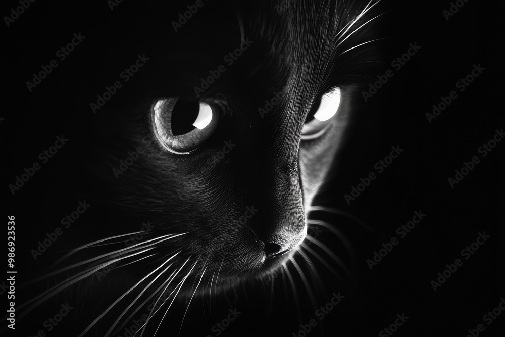 Close-up of a Black Cat's Face with Glowing Eyes Close-up of a Black Cat's Face with Glowing Eyes