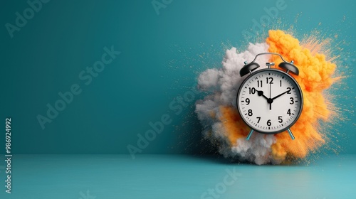 Alarm clock and smoke concept time bomb, Space for text