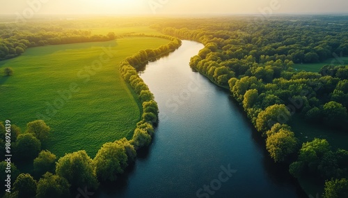 Aerial View of Green Fields, Trees, and Rivers in Dutch Landscape – Top-Down Drone Photography Capturing Bright Spring Colors and Expansive Flatness of the Netherlands

 photo