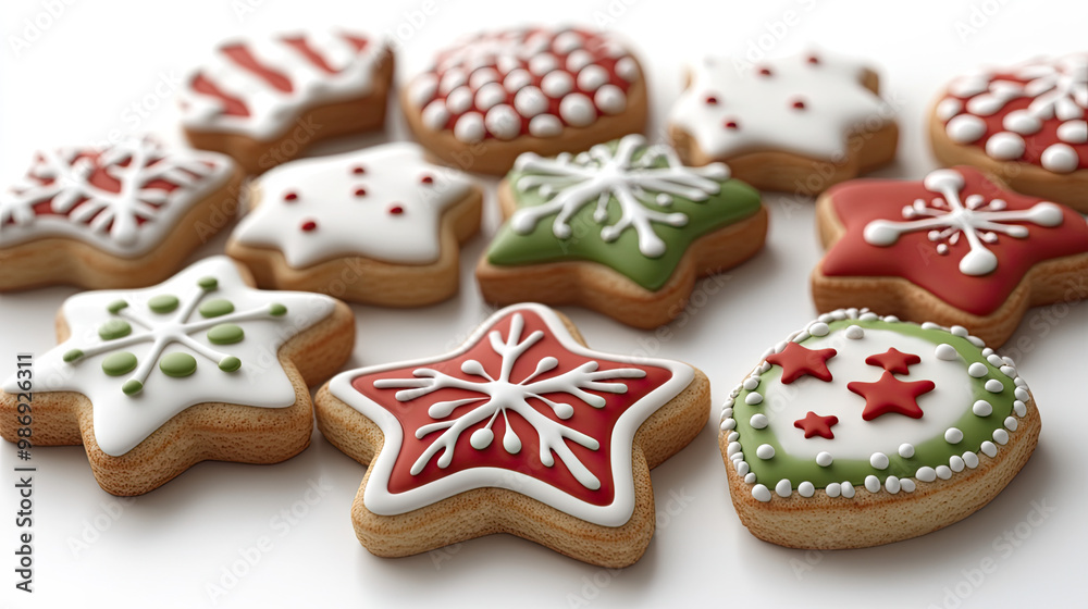 Decorative Christmas cookies on a white isolated background.