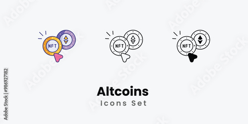 Altcoins  Icons thin line and glyph vector icon stock illustration