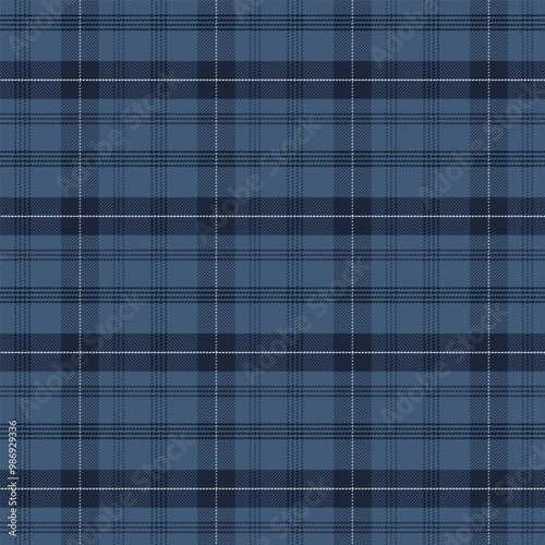 Plaid with twill weave repeat pattern in dark blue.Gingham seamless pattern with stripes.Checkered tartan Geometric graphic vector illustration background.