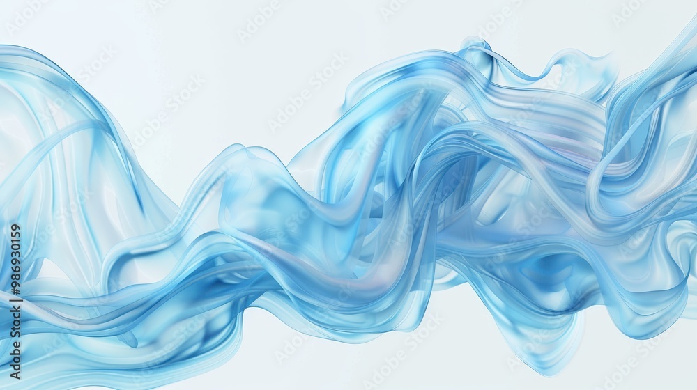 Fototapeta premium Fluid blue ink swirling in water, captivating abstract design on a pristine white backdrop, featuring soft, flowing lines and a sense of depth, ideal for digital backgrounds.