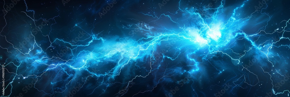 Obraz premium Blue Striking Electric Lightning Background