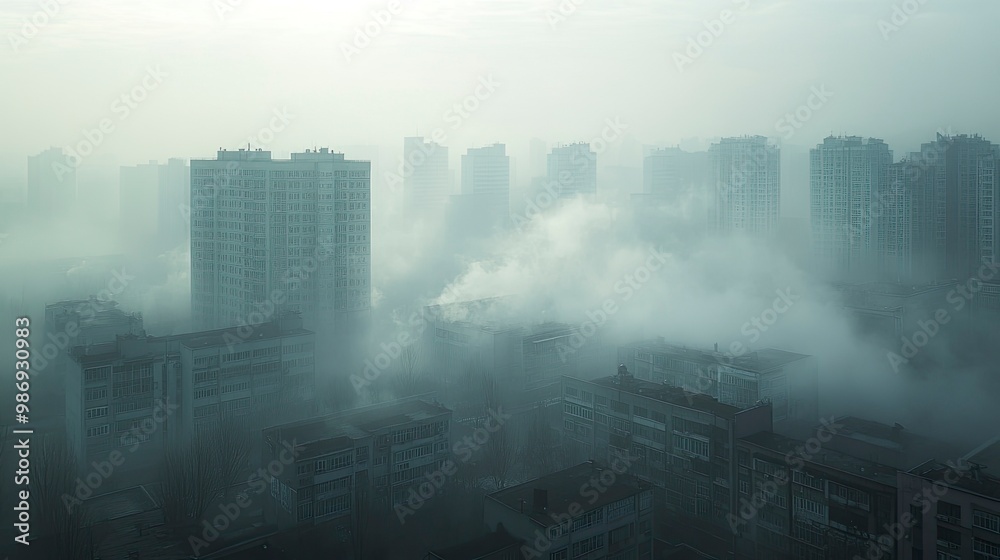 A high-angle view of a city block with buildings and streets obscured by a thick layer of smog. The overall greyish hue reflects the widespread impact of PM2.5 pollution. A high-angle view of a city block with buildings and streets obscured by a thick layer of smog. The overall greyish hue reflects the widespread impact of PM2.5 pollution.
