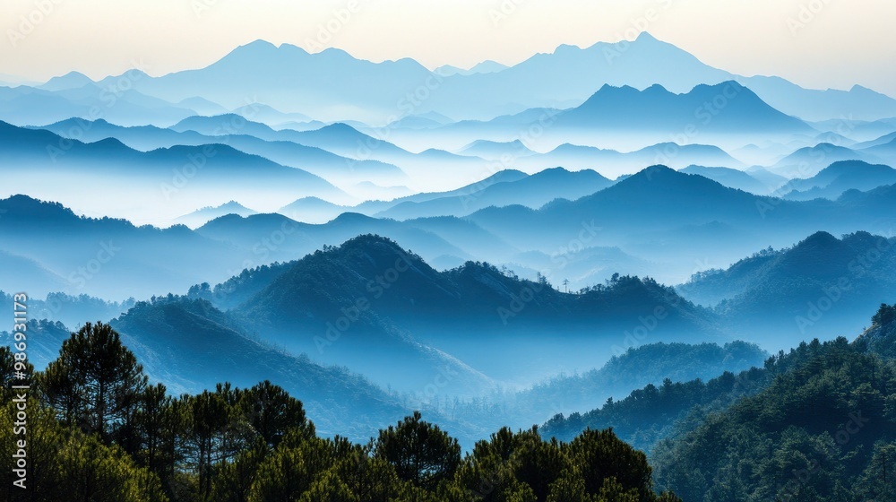 A scenic view of a mountain range partially obscured by a layer of smog and pollution. The haze affects the visibility of the landscape, illustrating the broader environmental impact of PM2.5 A scenic view of a mountain range partially obscured by a layer of smog and pollution. The haze affects the visibility of the landscape, illustrating the broader environmental impact of PM2.5