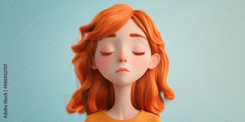 Red-haired girl with closed eyes Red-haired girl with closed eyes