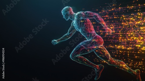 Athlete neural pathways Scientific visualization performance impact analysis on copy space background